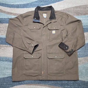 Carhartt Brown Canvas Work Jacket Corduroy Collar 2XL Heavy Duck Utility Coat